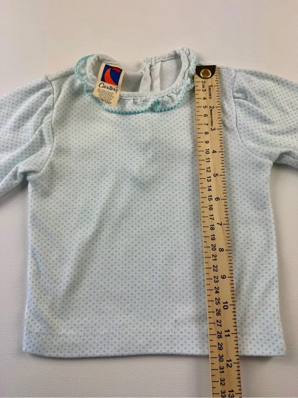 Vintage 1980s Carters Baby Girl Polka Dot Blouse Shirt Collar Ruffles 24M 2T
